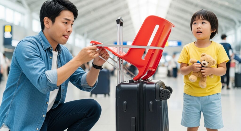 スーツケースに子供を乗せる後付け品は危険