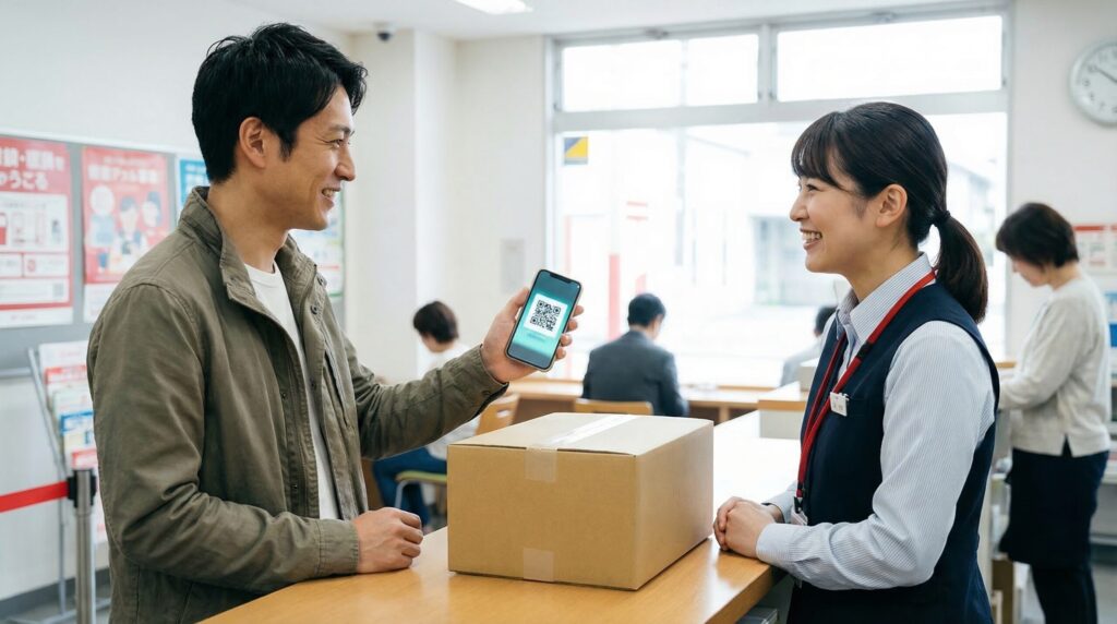 返却は郵便局で二次元コードを使うだけ